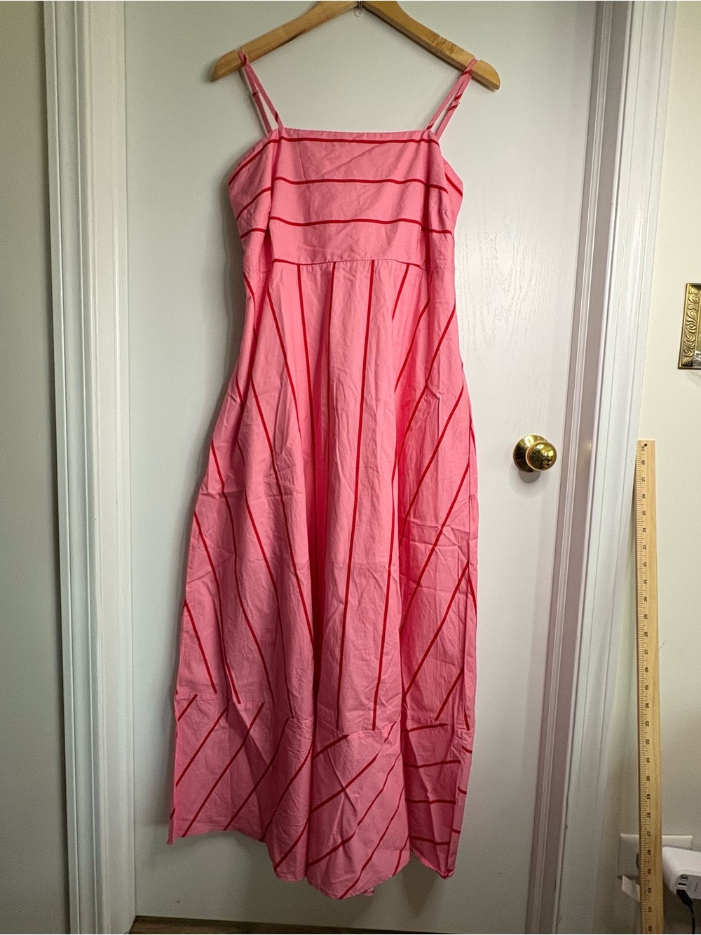 Sz XL Striped Smocked Back Square Neck Sleeveless Maxi Dress Preppy Fit’n’Flare